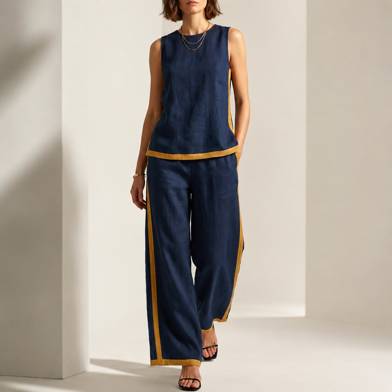 Estelle Women’s Color-Block Top and Wide-Leg Pants Set