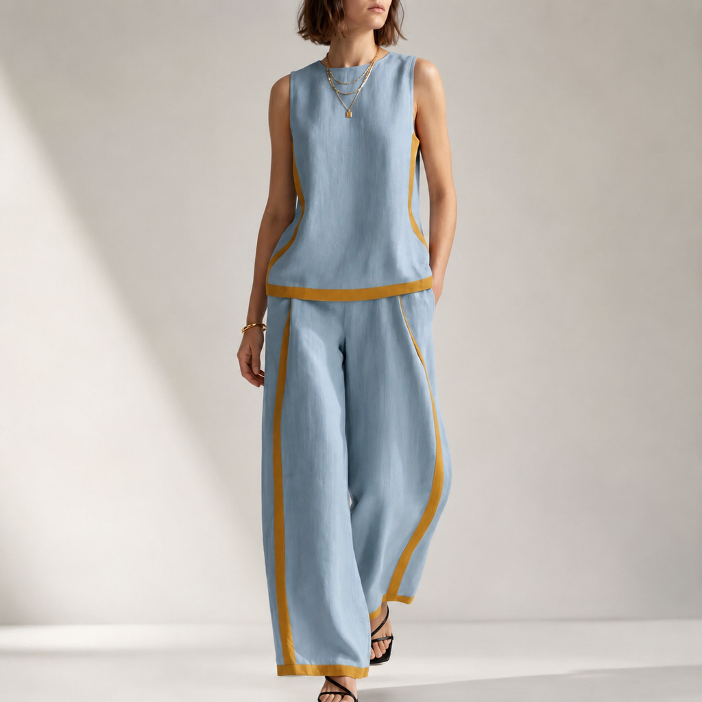 Estelle Women’s Color-Block Top and Wide-Leg Pants Set