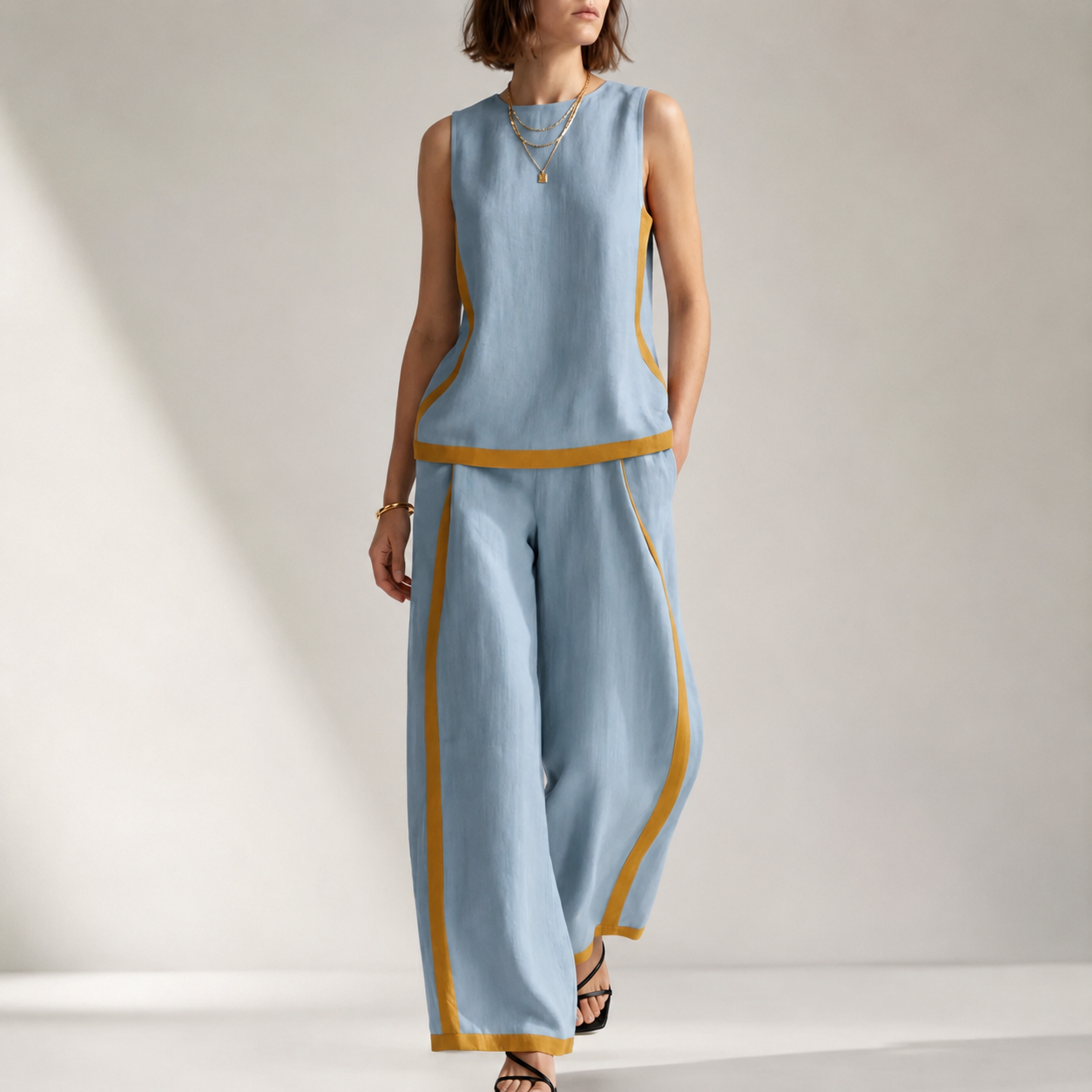 Estelle Women’s Color-Block Top and Wide-Leg Pants Set