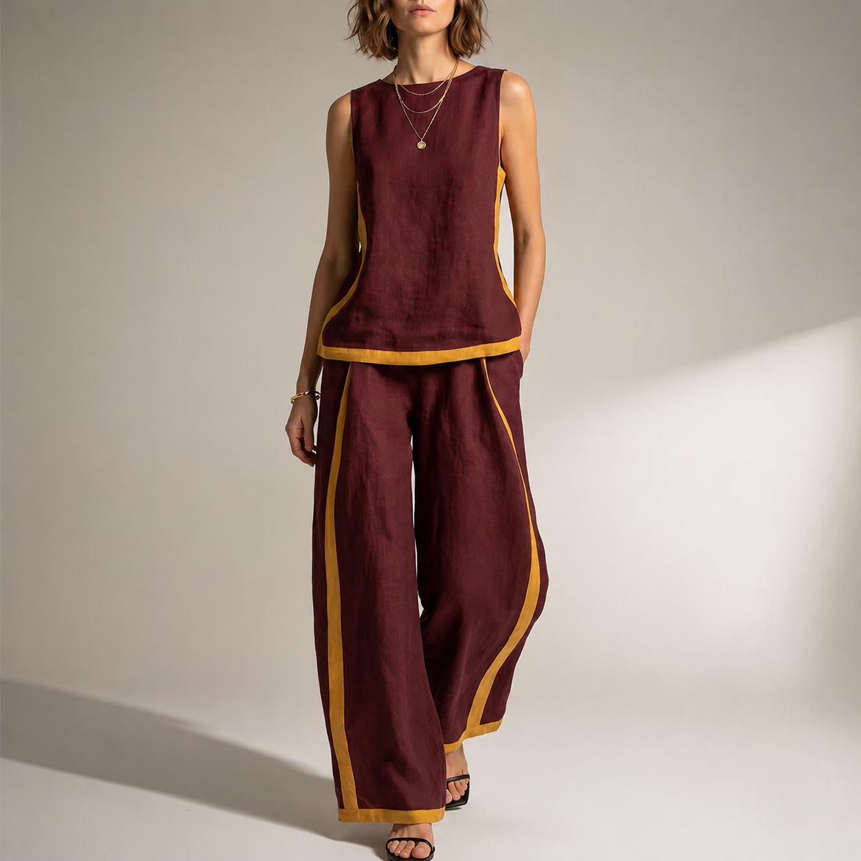 Estelle Women’s Color-Block Top and Wide-Leg Pants Set