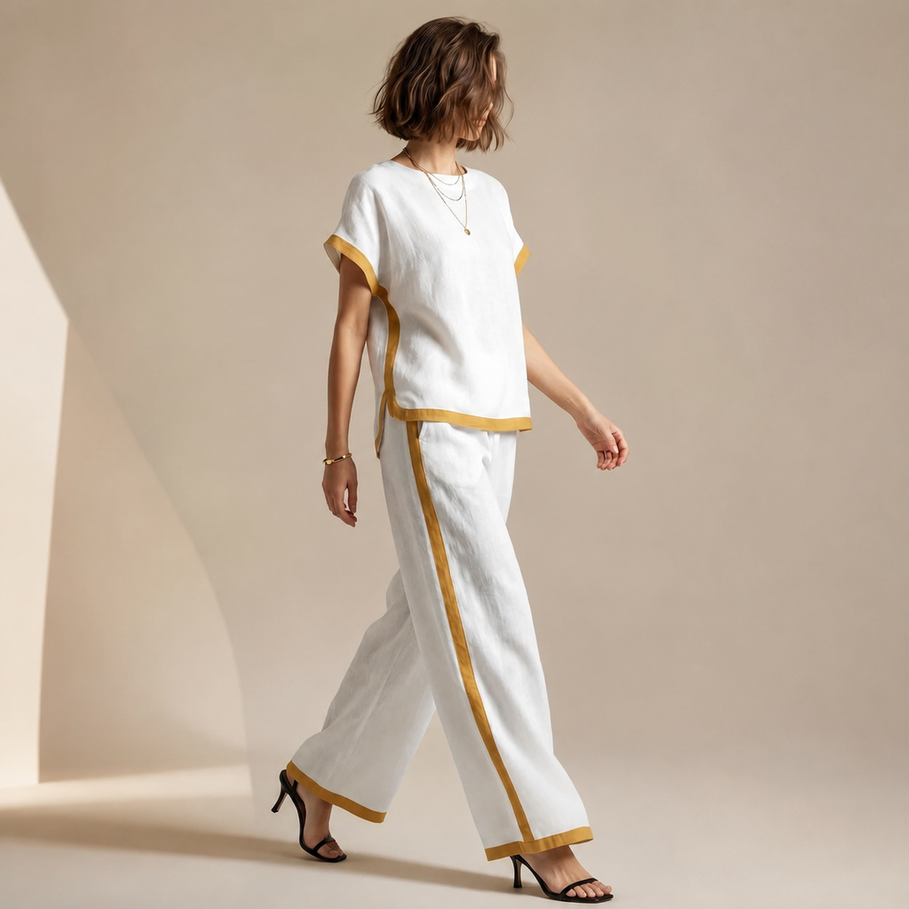Estelle Women’s Color-Block Top and Wide-Leg Pants Set