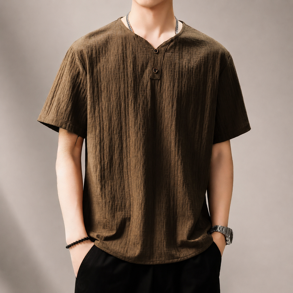Ethan Men’s Textured Short Sleeve Henley Shirt