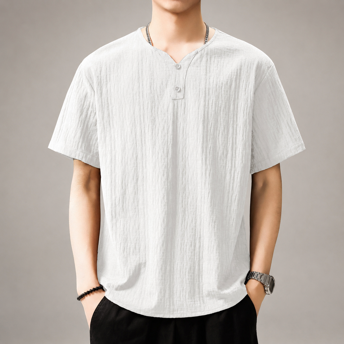 Ethan Men’s Textured Short Sleeve Henley Shirt