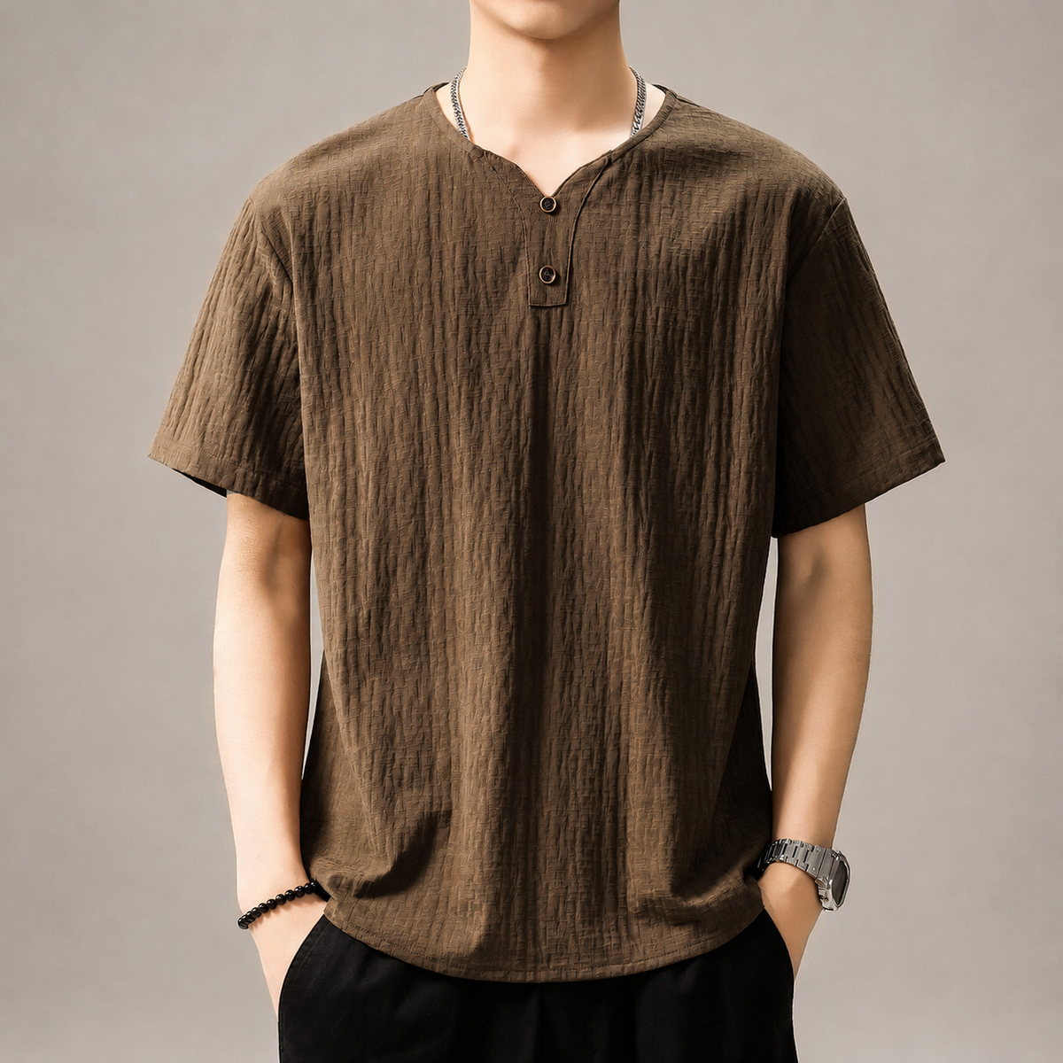 Ethan Men’s Textured Short Sleeve Henley Shirt