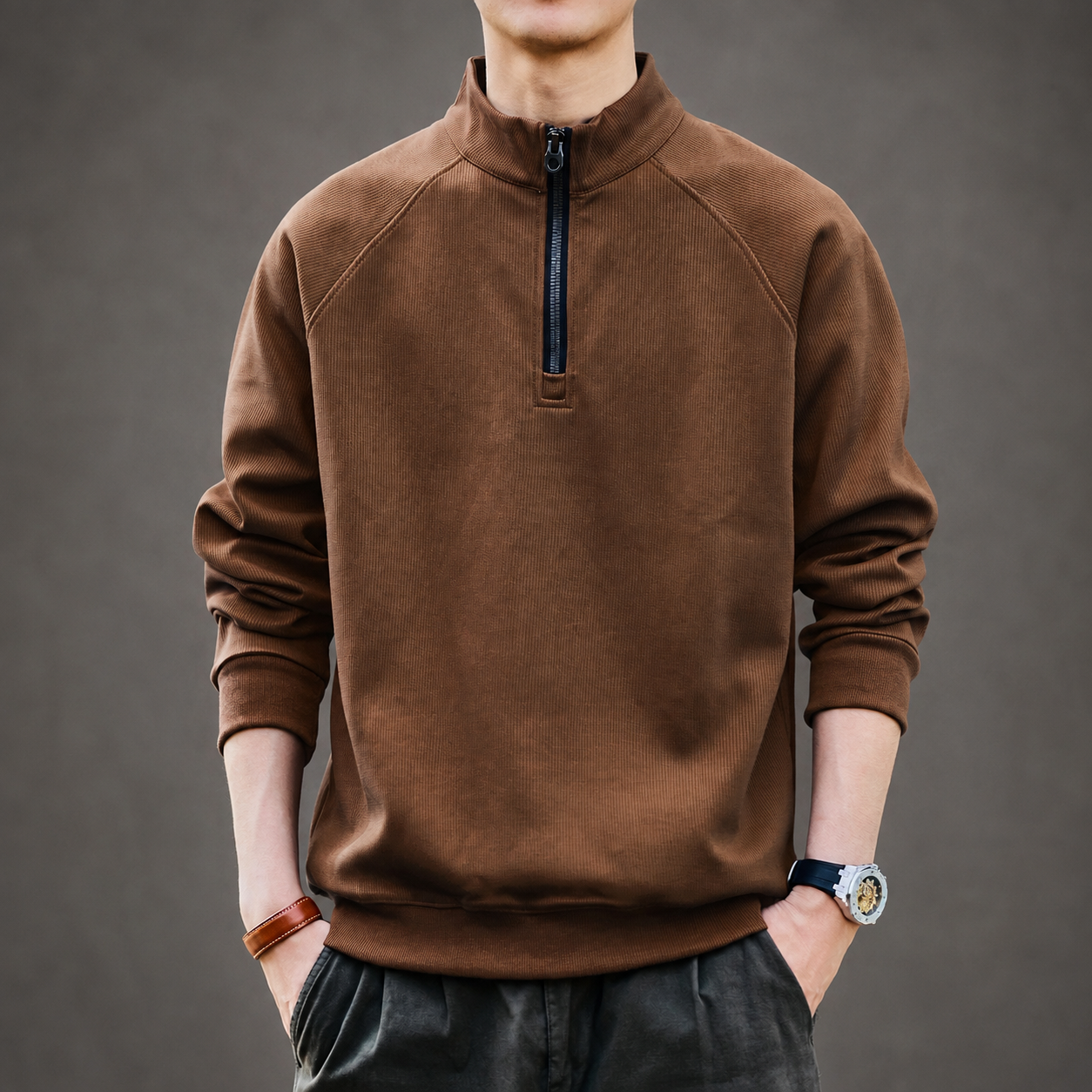 Ethan Men’s Ribbed Quarter-Zip Pullover