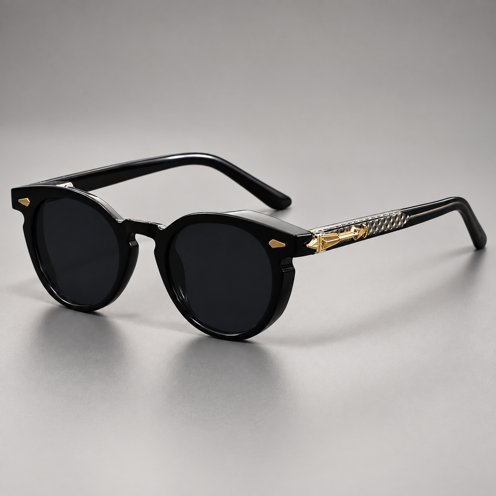 Etienne Round Keyhole Bridge Sunglasses with Decorative Temples