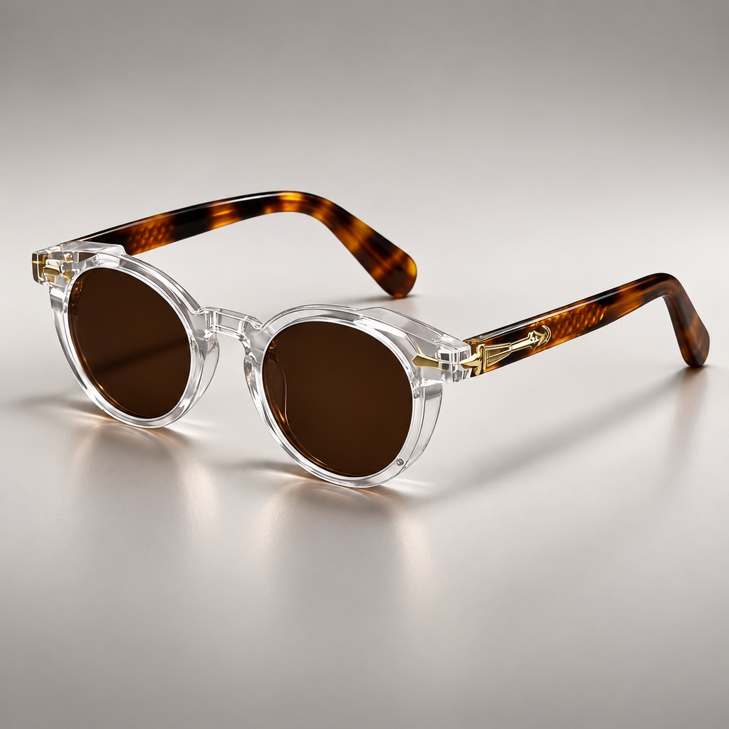 Etienne Round Keyhole Bridge Sunglasses with Decorative Temples