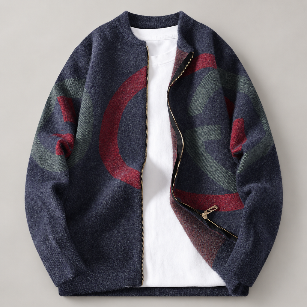 Etienne Men’s Abstract Pattern Full-Zip Knit Jacket