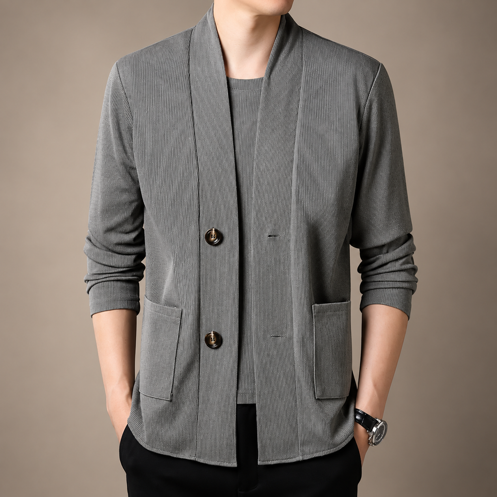 Etienne Ribbed Knit Cardigan with Open-Front Collar