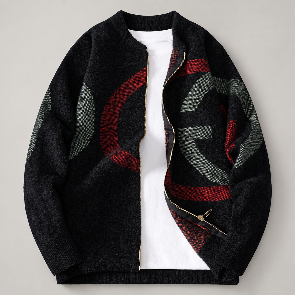 Etienne Men’s Abstract Pattern Full-Zip Knit Jacket