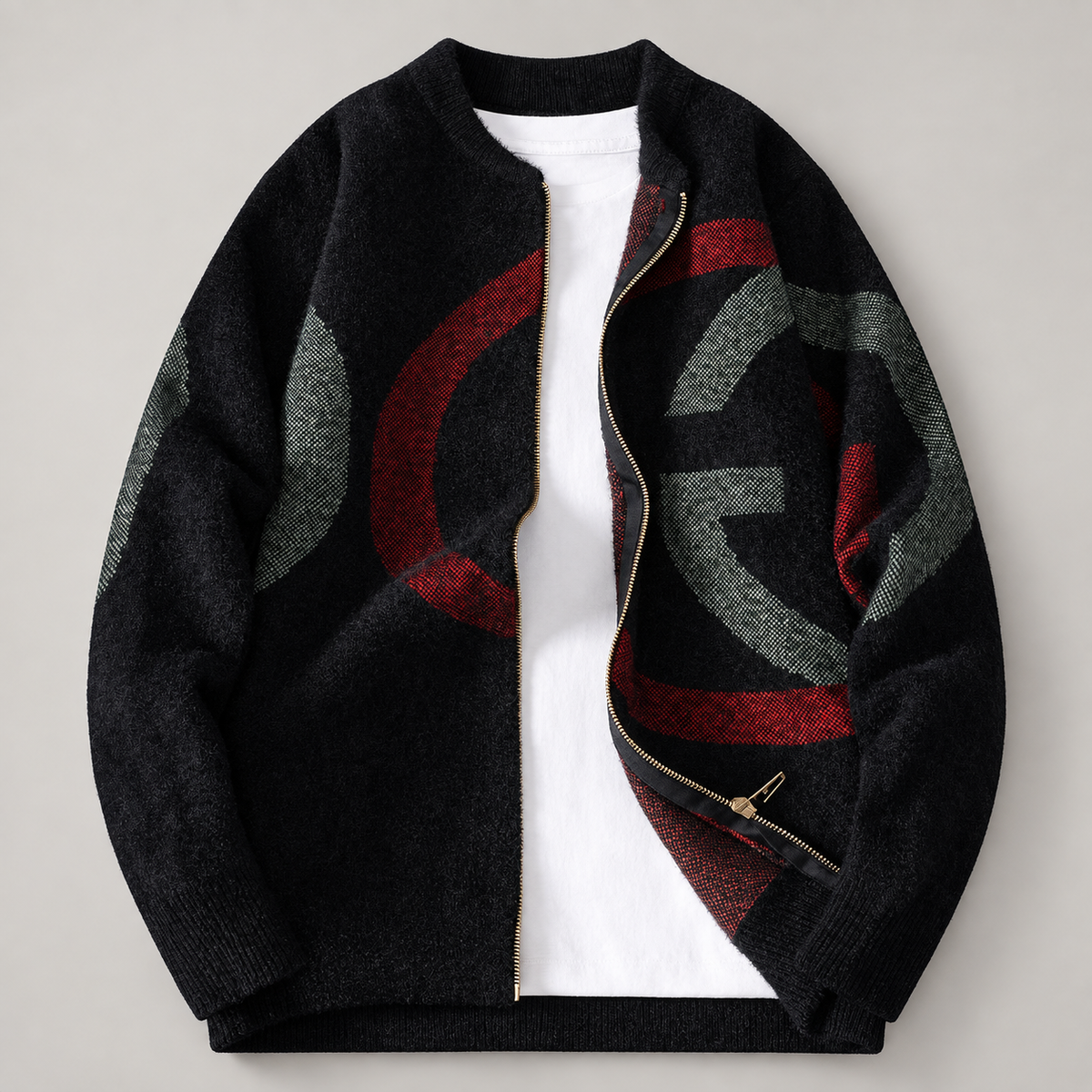 Etienne Men’s Abstract Pattern Full-Zip Knit Jacket