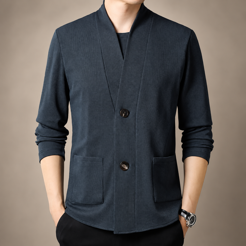 Etienne Ribbed Knit Cardigan with Open-Front Collar