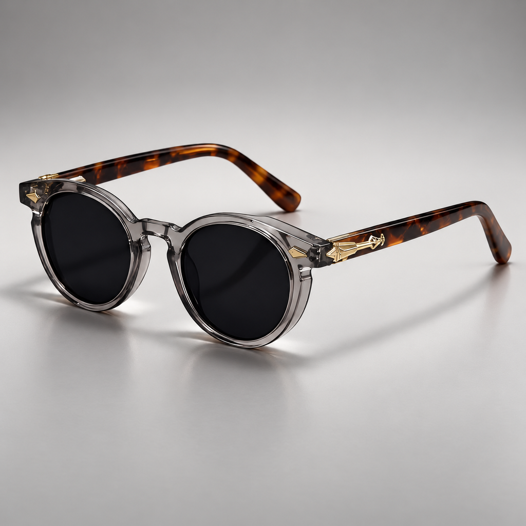 Etienne Round Keyhole Bridge Sunglasses with Decorative Temples