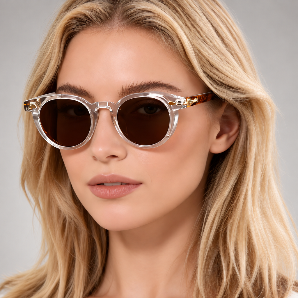 Etienne Round Keyhole Bridge Sunglasses with Decorative Temples