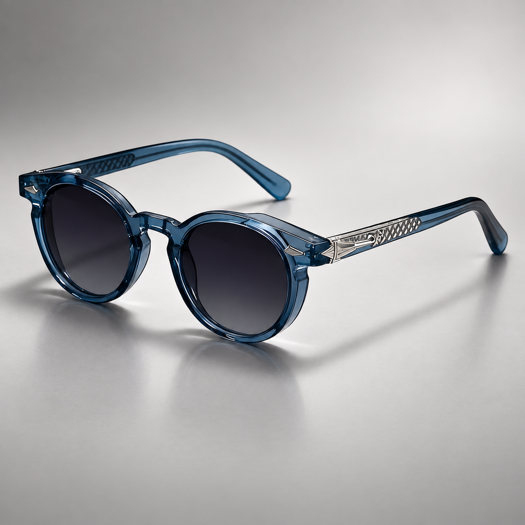 Etienne Round Keyhole Bridge Sunglasses with Decorative Temples