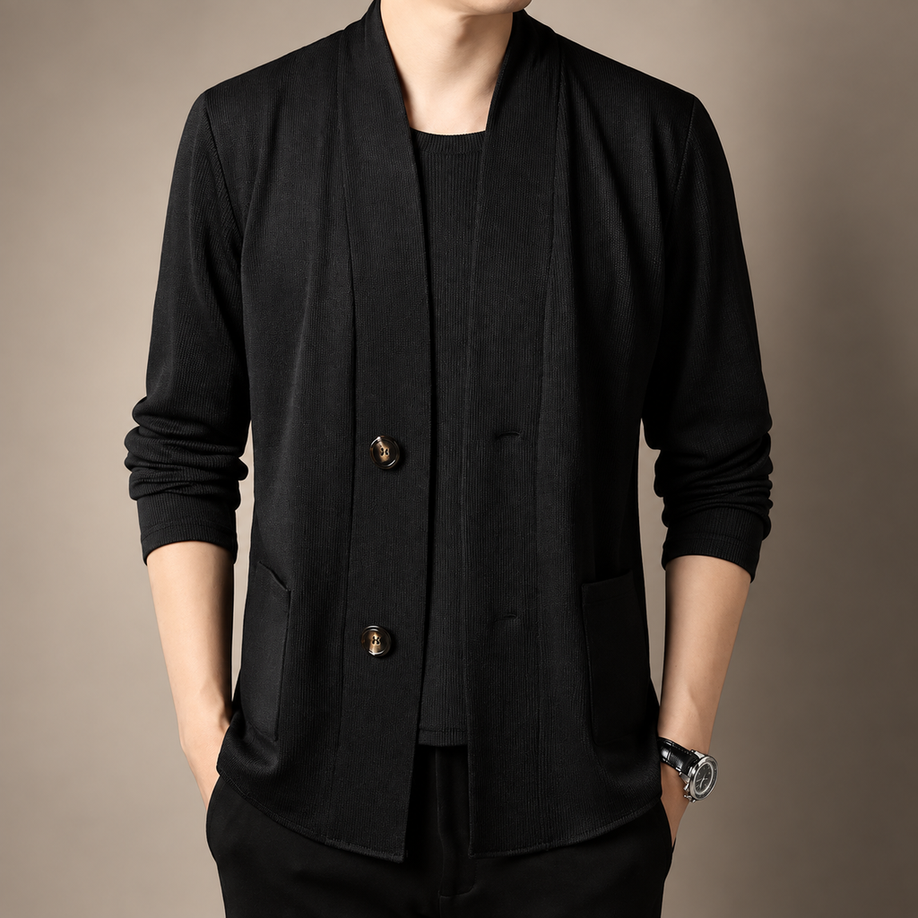 Etienne Ribbed Knit Cardigan with Open-Front Collar