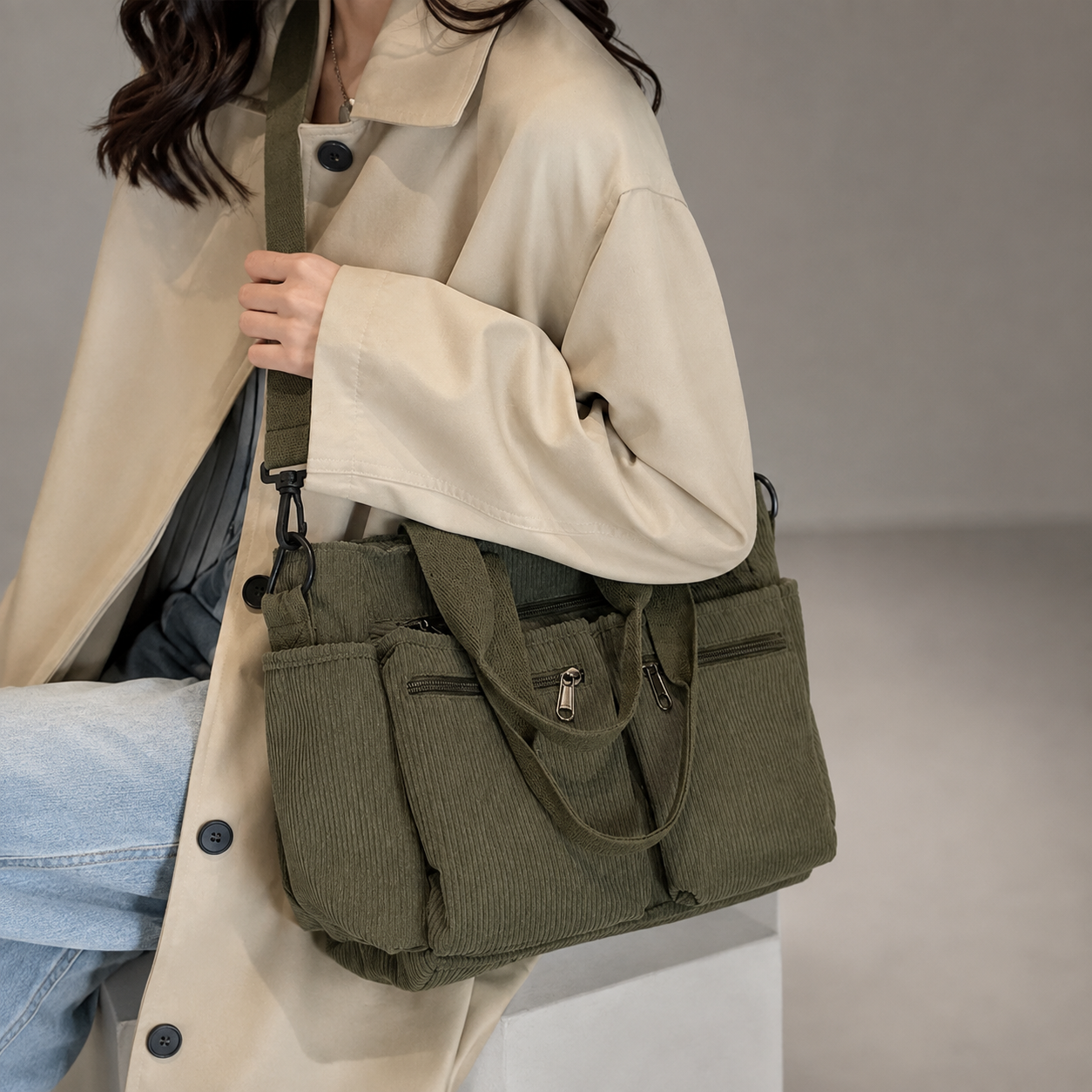 Evelyn Corduroy Everyday Spacious Tote Bag