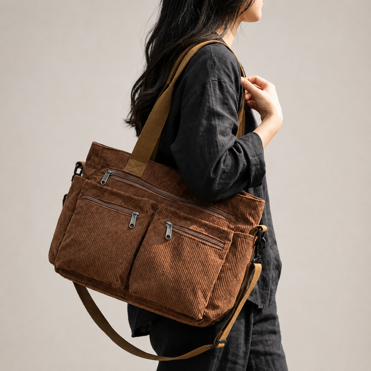 Evelyn Corduroy Everyday Spacious Tote Bag