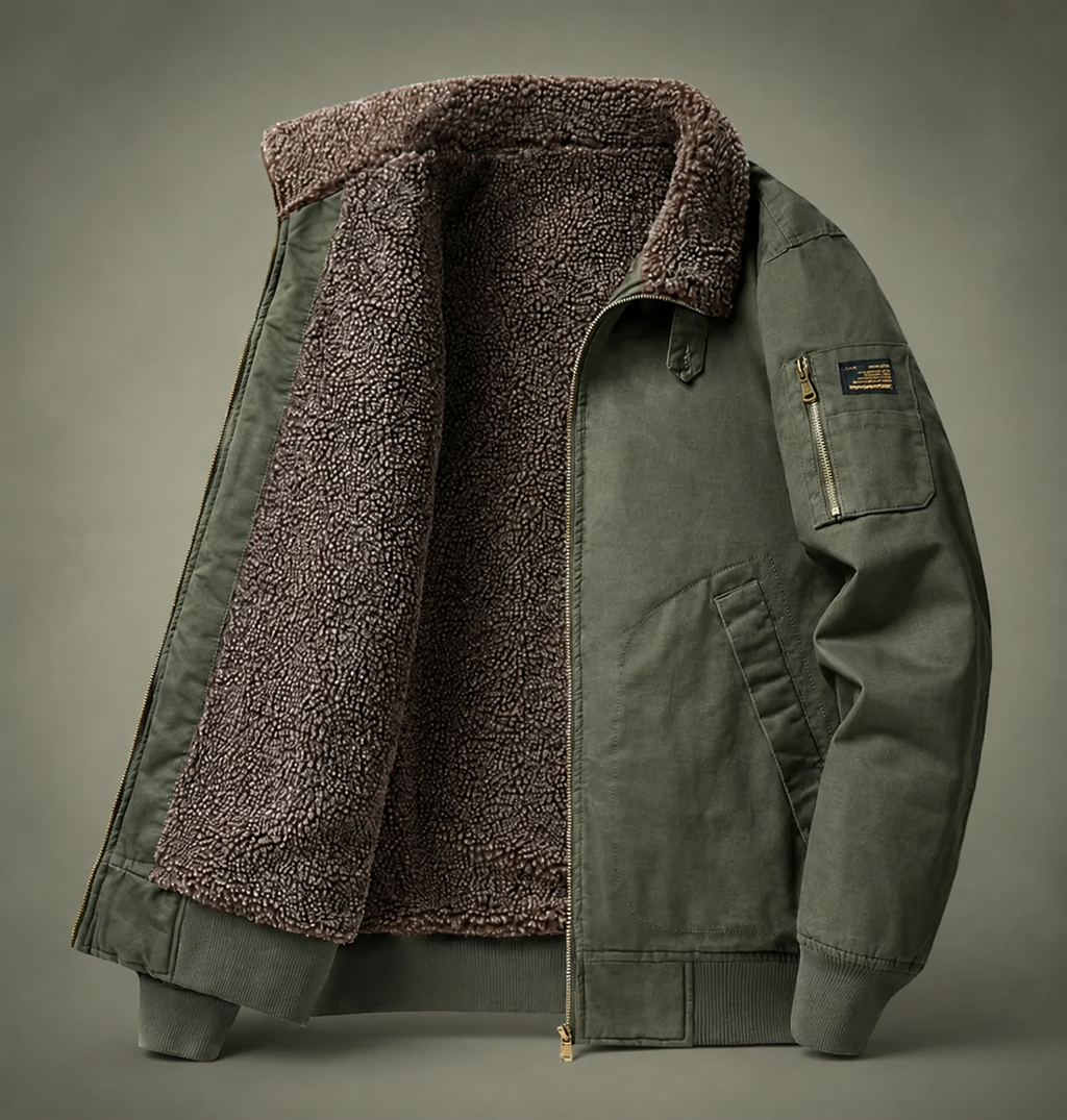 Everett Zip-Up Sherpa-Lined Bomber Jacket