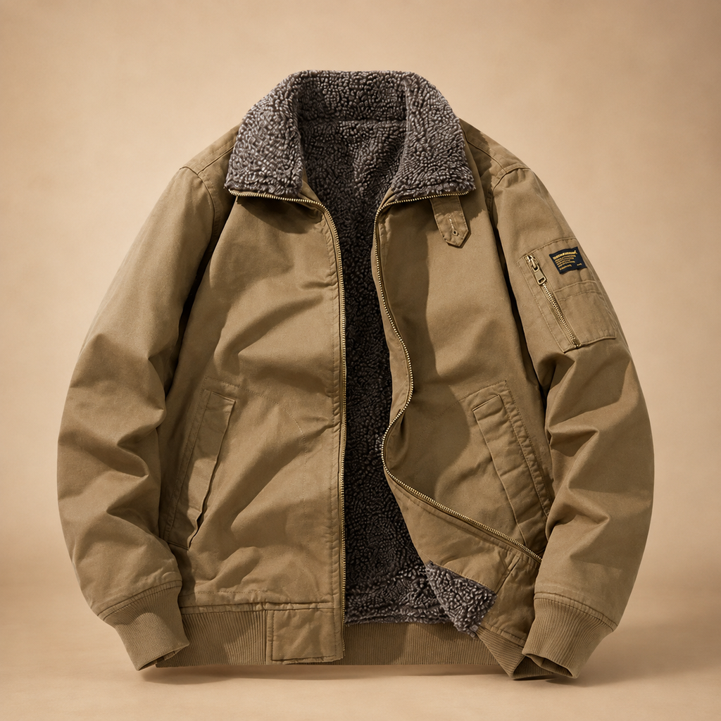 Everett Zip-Up Sherpa-Lined Bomber Jacket