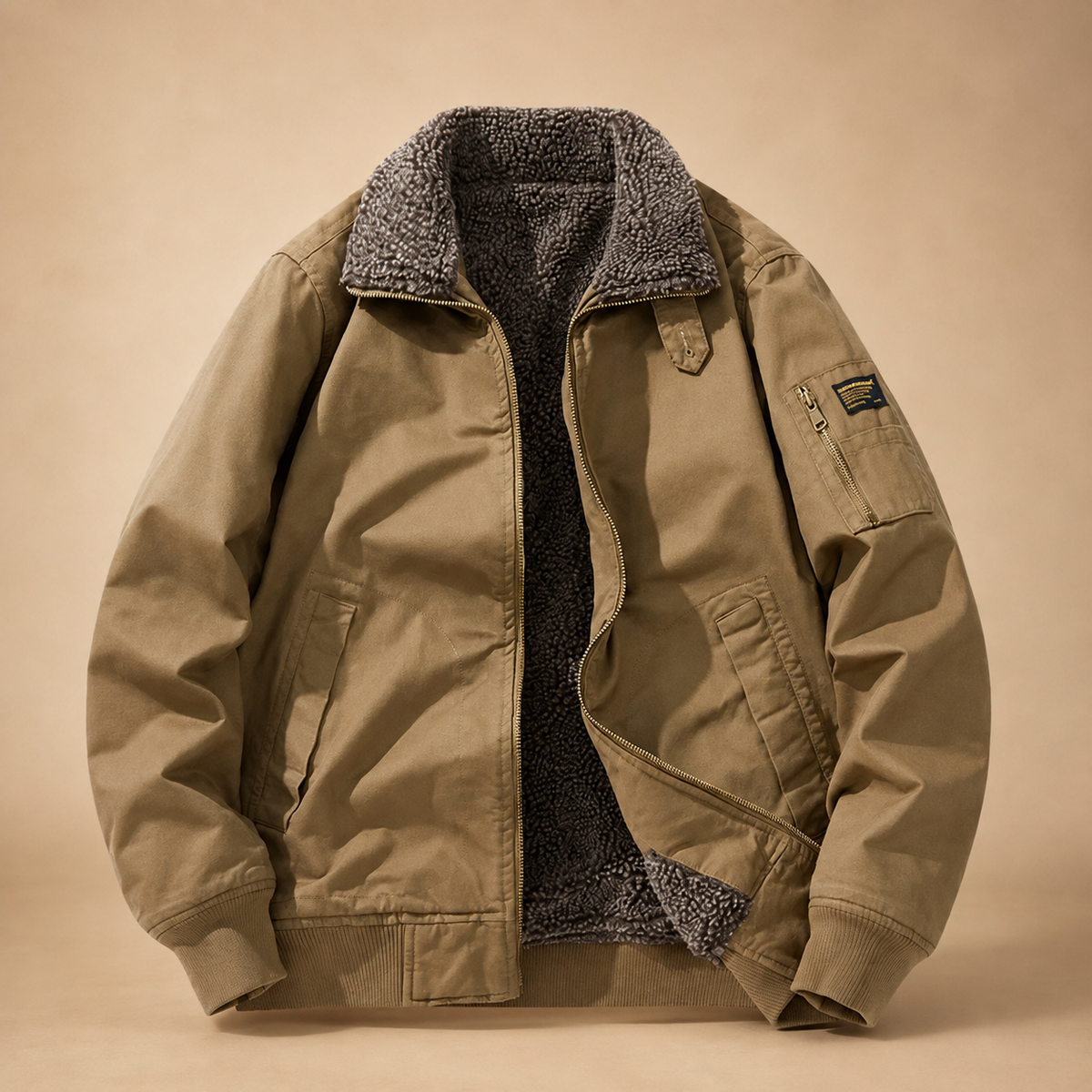 Everett Zip-Up Sherpa-Lined Bomber Jacket