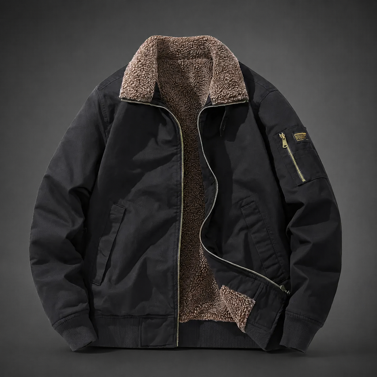 Everett Zip-Up Sherpa-Lined Bomber Jacket