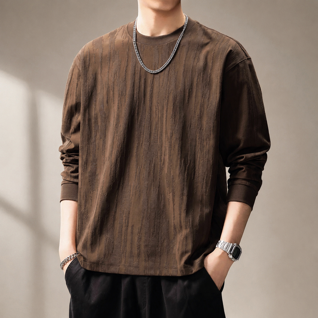 Ewan Men’s Textured Long Sleeve Crew Neck Shirt