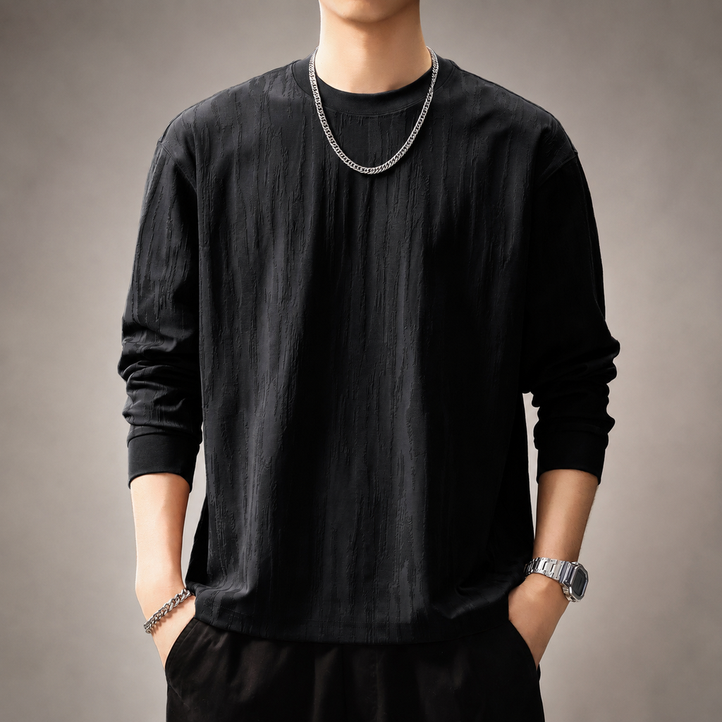 Ewan Men’s Textured Long Sleeve Crew Neck Shirt
