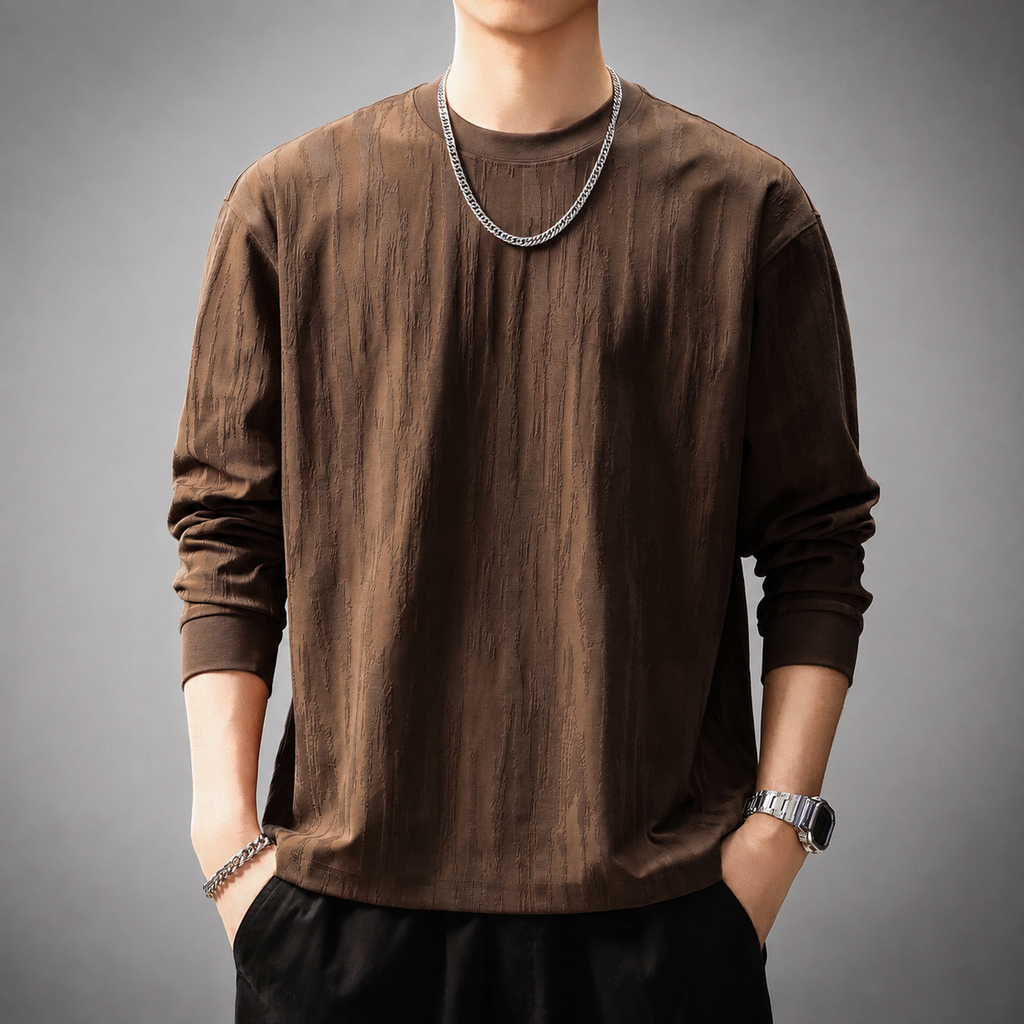 Ewan Men’s Textured Long Sleeve Crew Neck Shirt