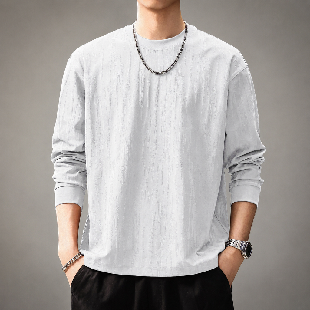 Ewan Men’s Textured Long Sleeve Crew Neck Shirt