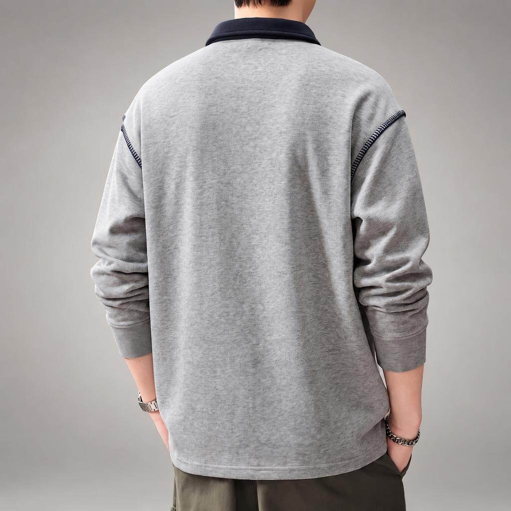 Ridgeline Men’s Long Sleeve Polo Sweatshirt with Contrast Collar
