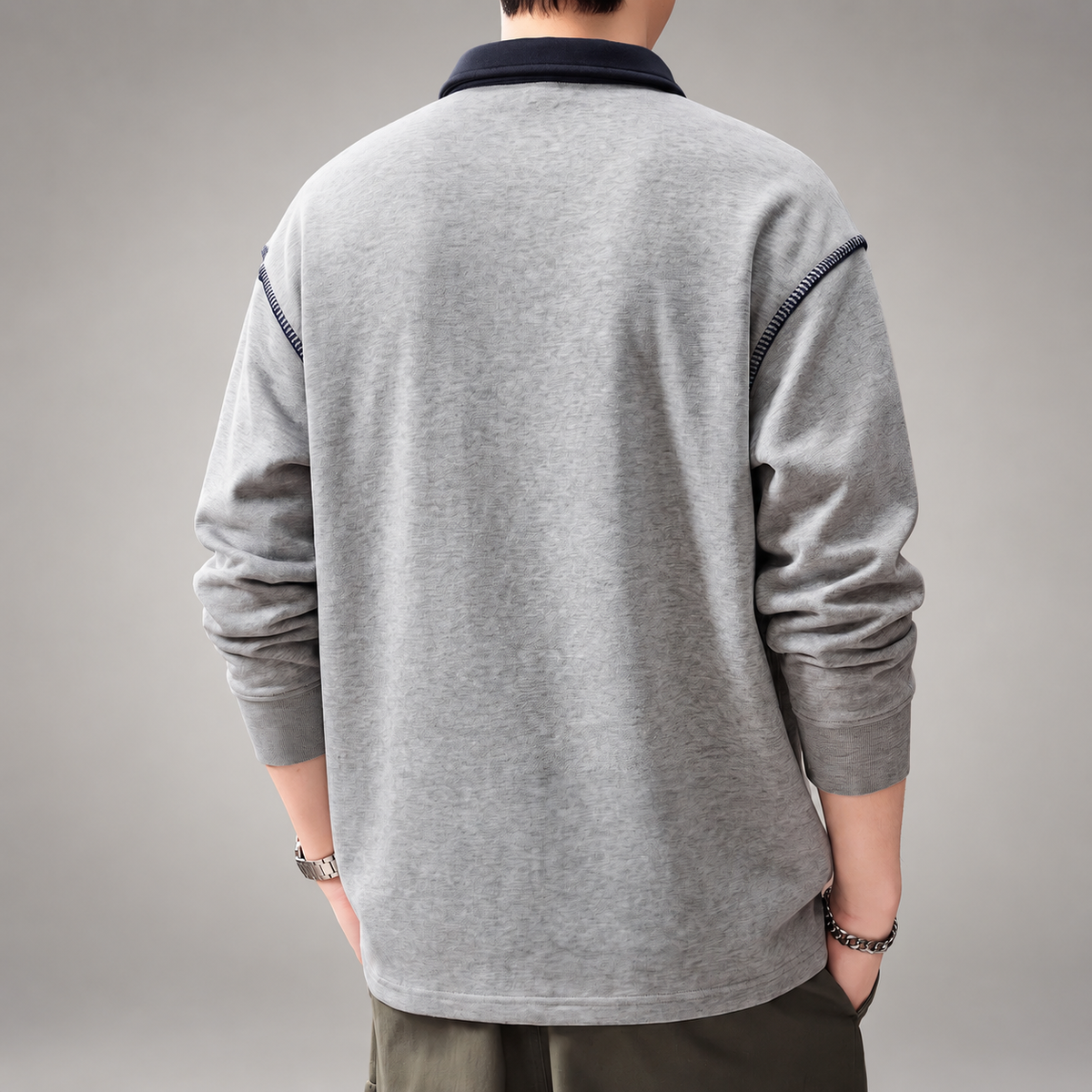 Ridgeline Men’s Long Sleeve Polo Sweatshirt with Contrast Collar