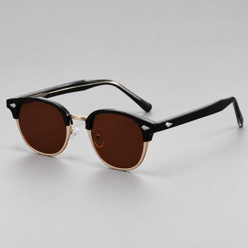 Fletcher Round Sunglasses with Metal Rim and Rivet Details