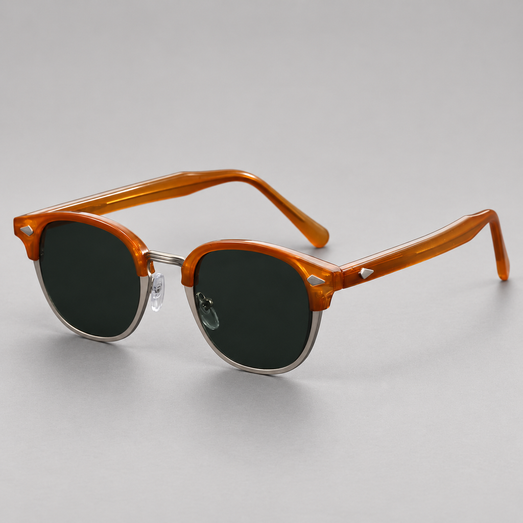 Fletcher Round Sunglasses with Metal Rim and Rivet Details