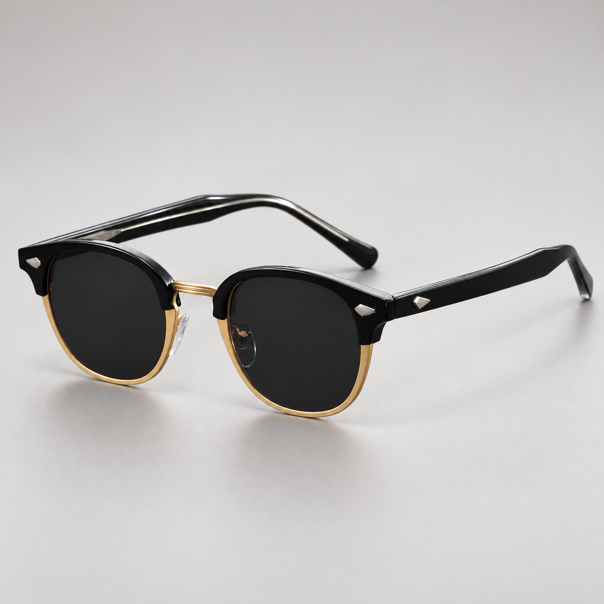 Fletcher Round Sunglasses with Metal Rim and Rivet Details