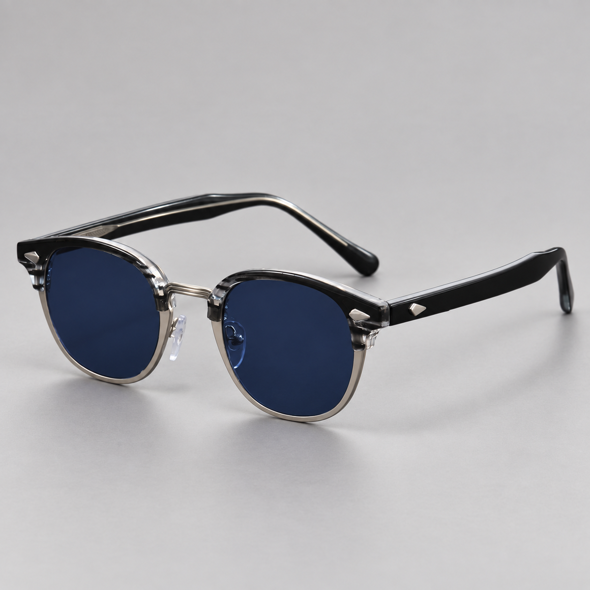 Fletcher Round Sunglasses with Metal Rim and Rivet Details