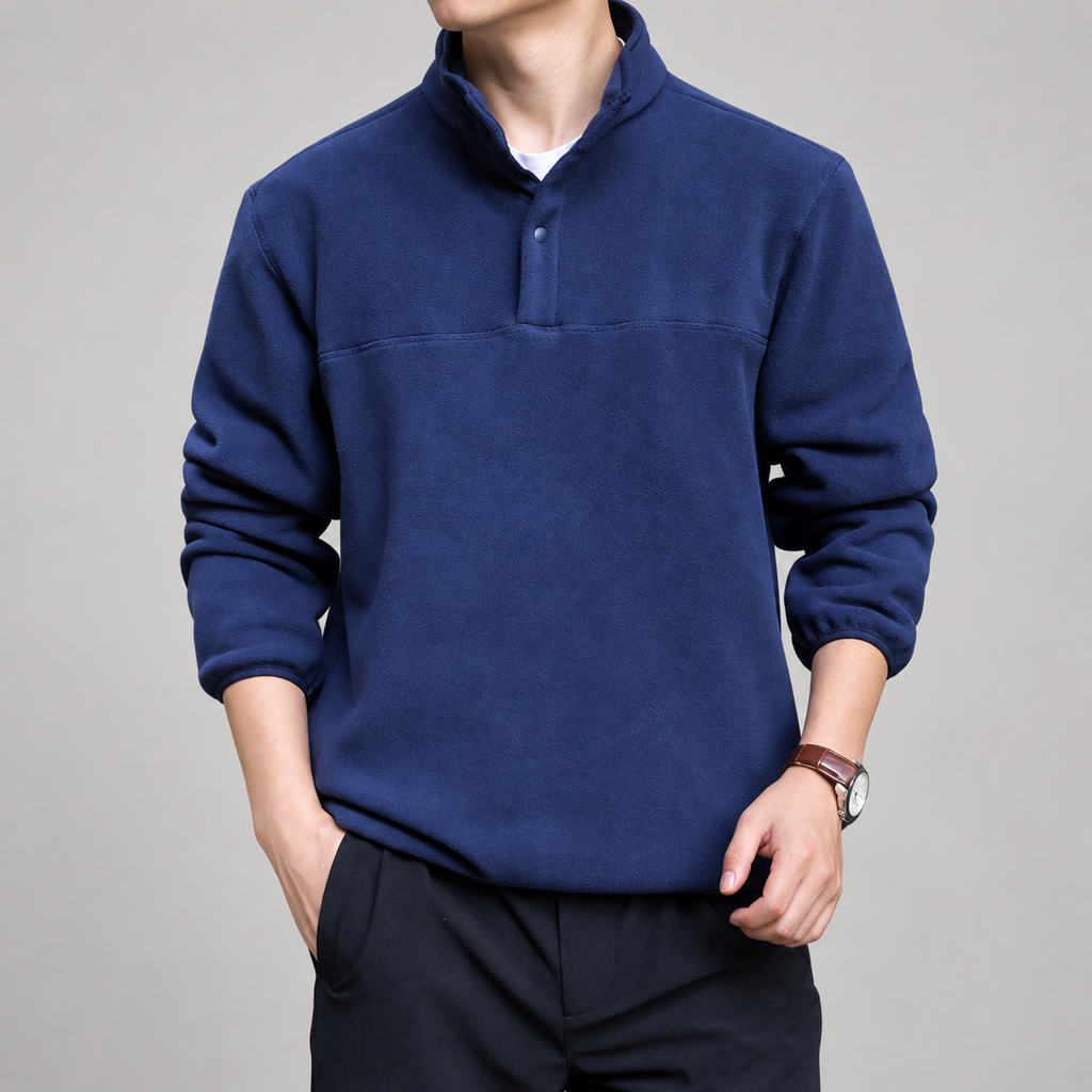 Franco Men’s Fleece Pullover with Snap Stand Collar