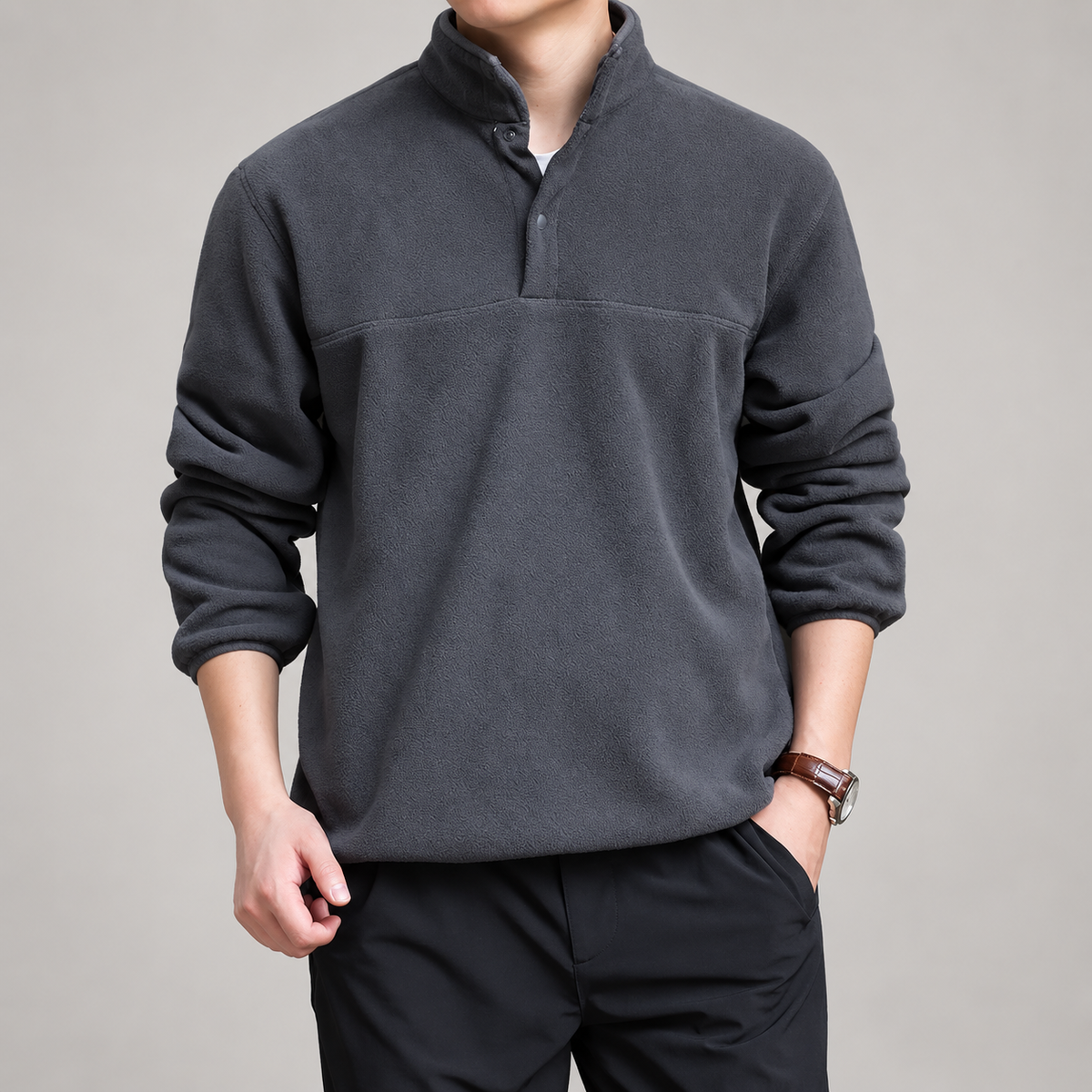 Franco Men’s Fleece Pullover with Snap Stand Collar
