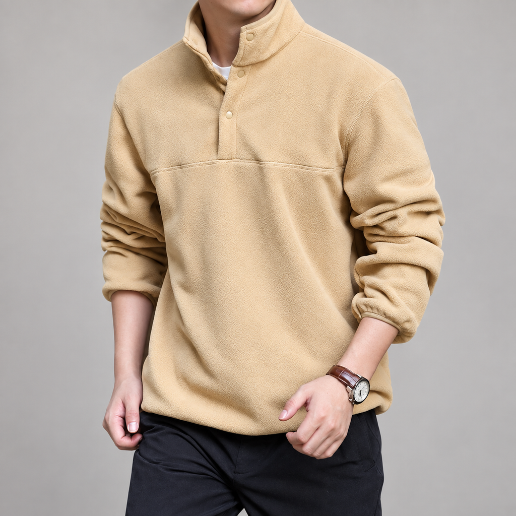 Franco Men’s Fleece Pullover with Snap Stand Collar
