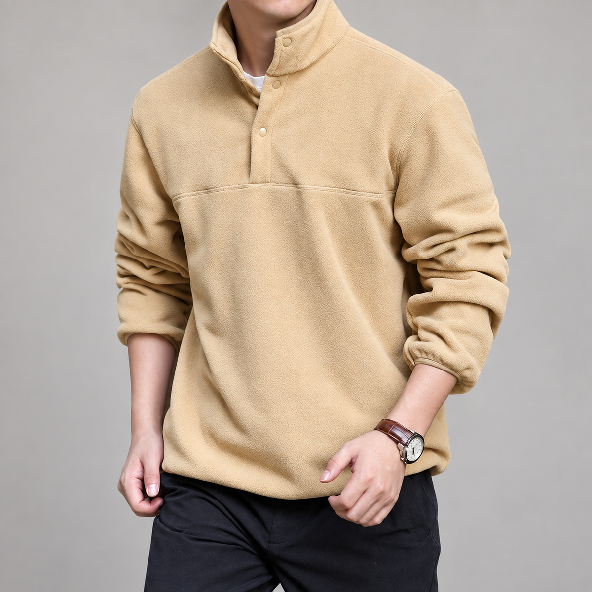 Franco Men’s Fleece Pullover with Snap Stand Collar