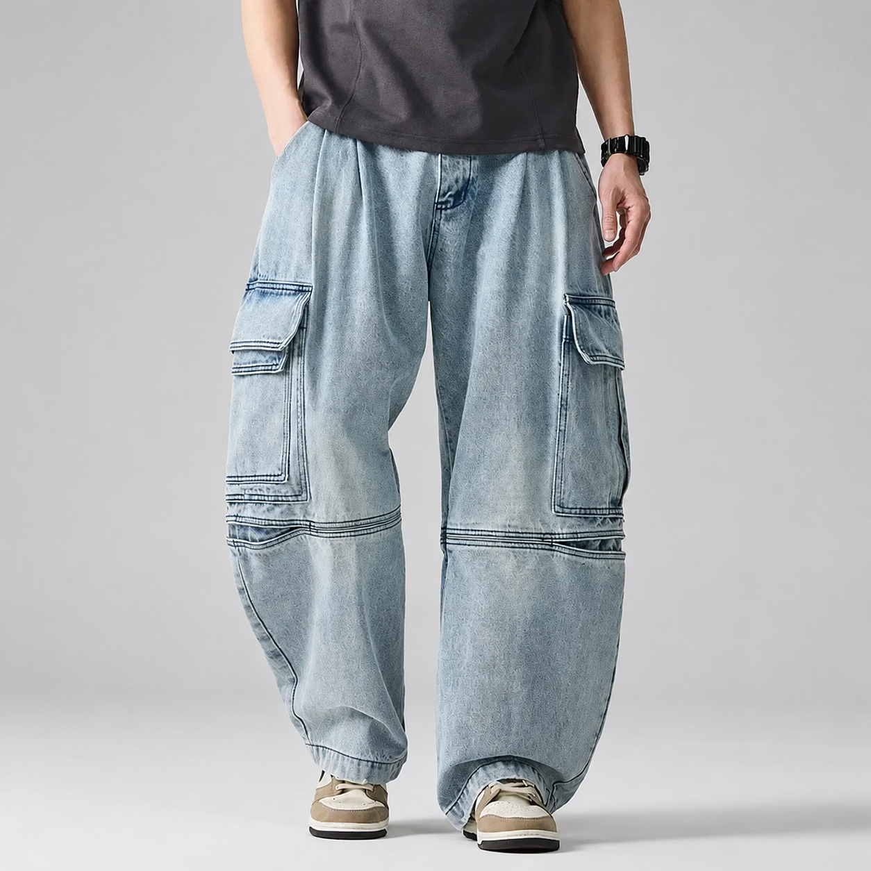 Gary Men’s Wide-Leg Cargo Denim Jeans