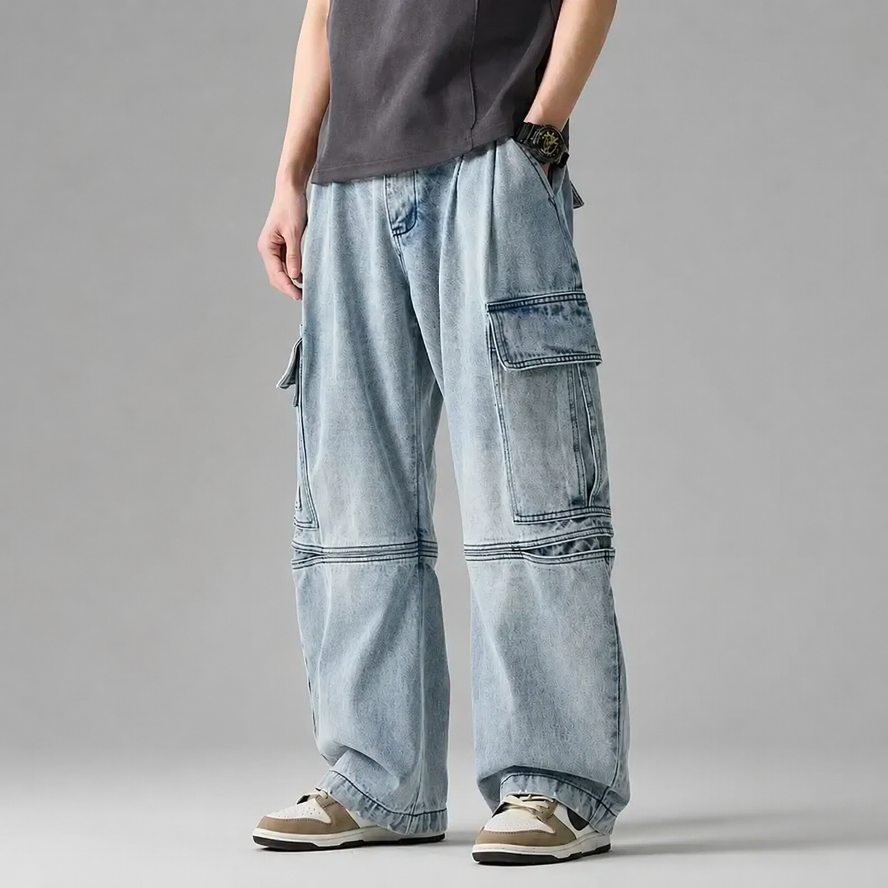 Gary Men’s Wide-Leg Cargo Denim Jeans