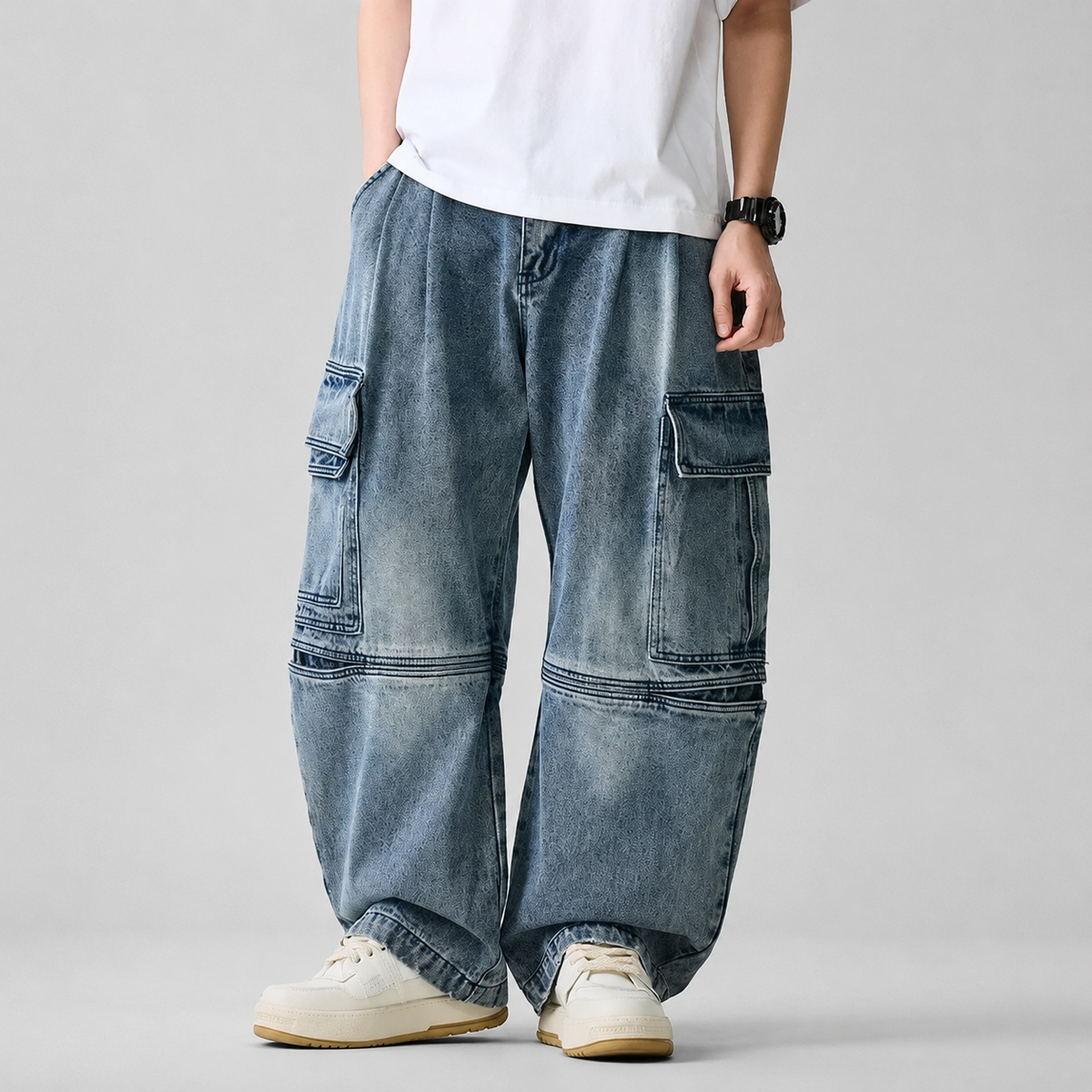 Gary Men’s Wide-Leg Cargo Denim Jeans