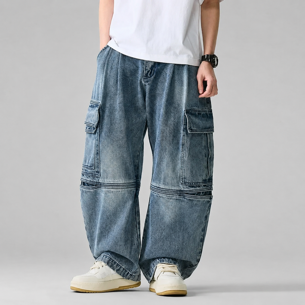 Gary Men’s Wide-Leg Cargo Denim Jeans