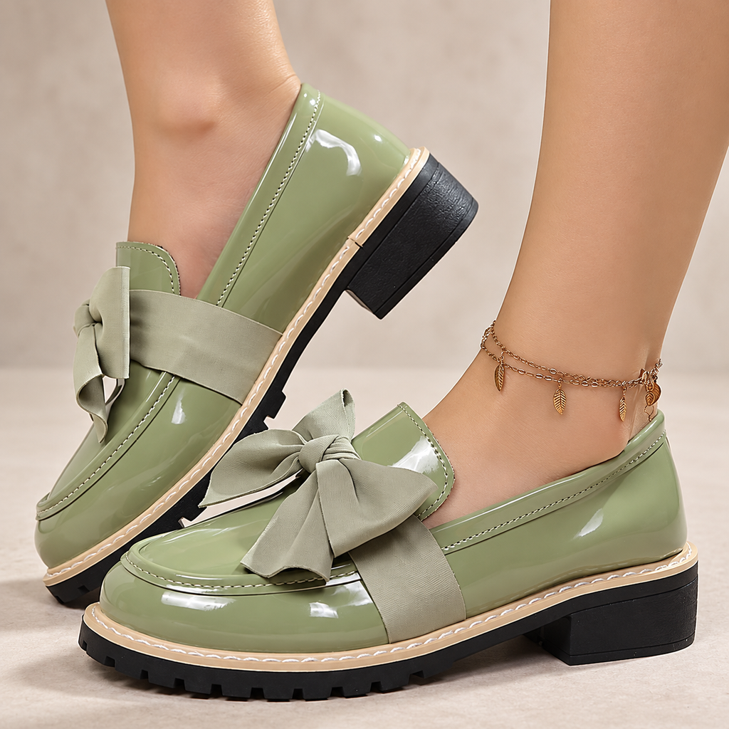 Gianna Women’s Patent-Look Bow Loafers with Chunky Lug Sole
