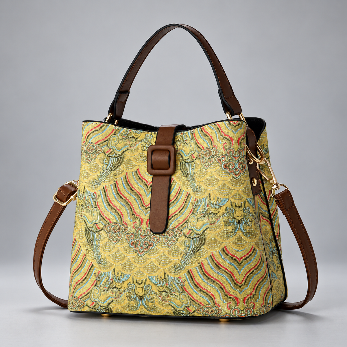 Mira Women’s Woven Pattern Bucket Handbag with Shoulder Strap