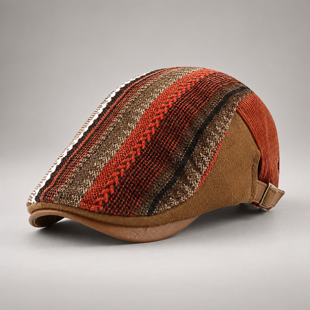 Graham Mixed-Pattern Flat Cap with Adjustable Back Strap