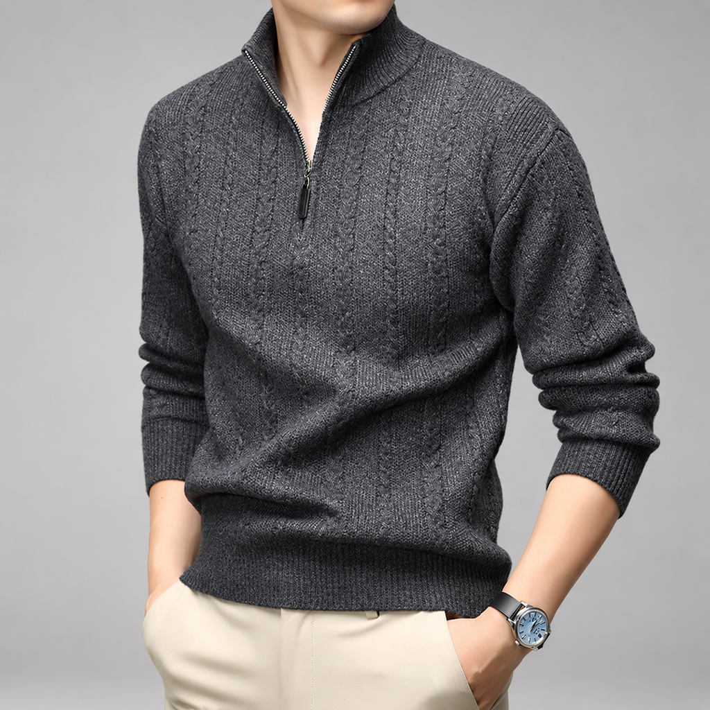 Graham Men’s Cable-Knit Quarter-Zip Mock Neck Sweater