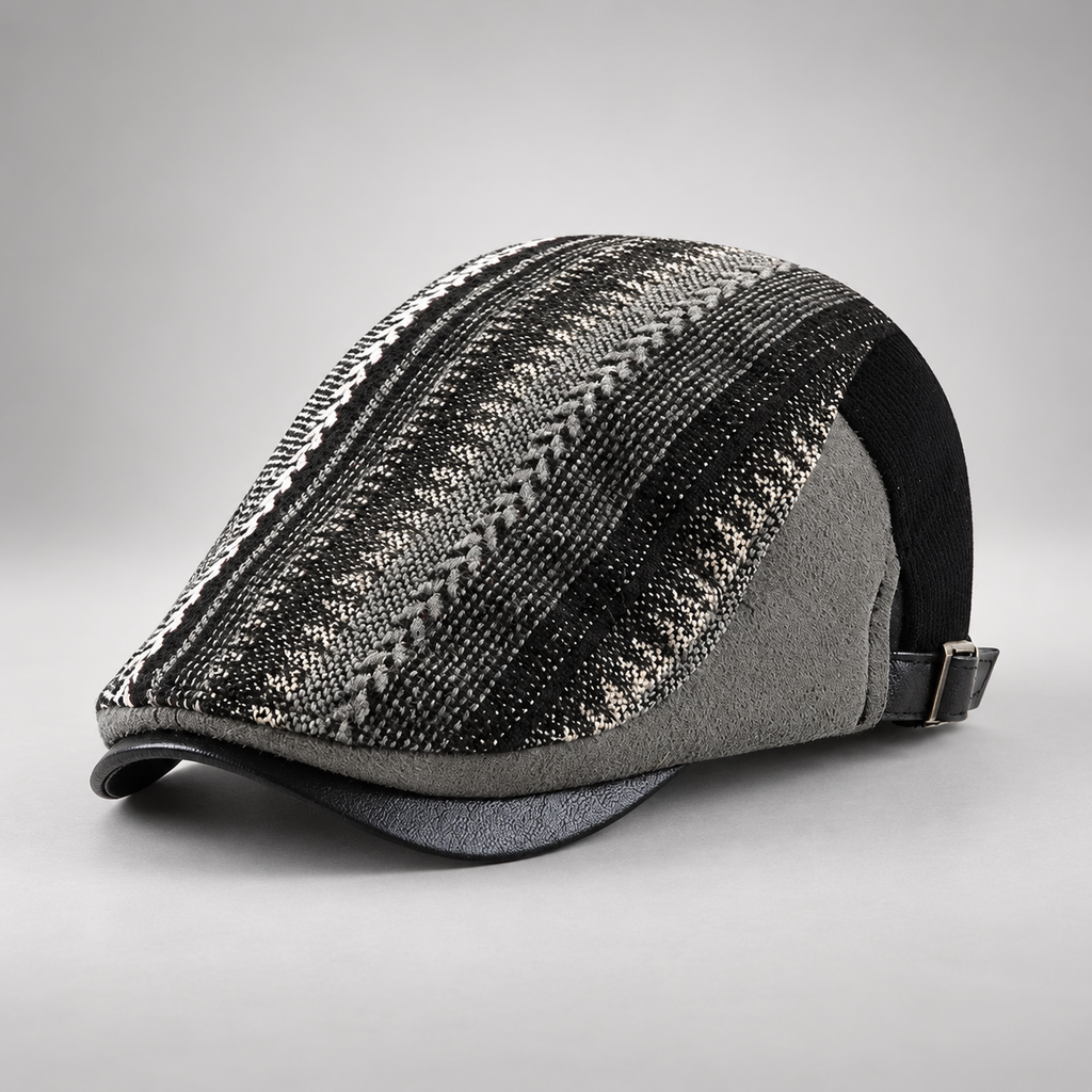 Graham Mixed-Pattern Flat Cap with Adjustable Back Strap