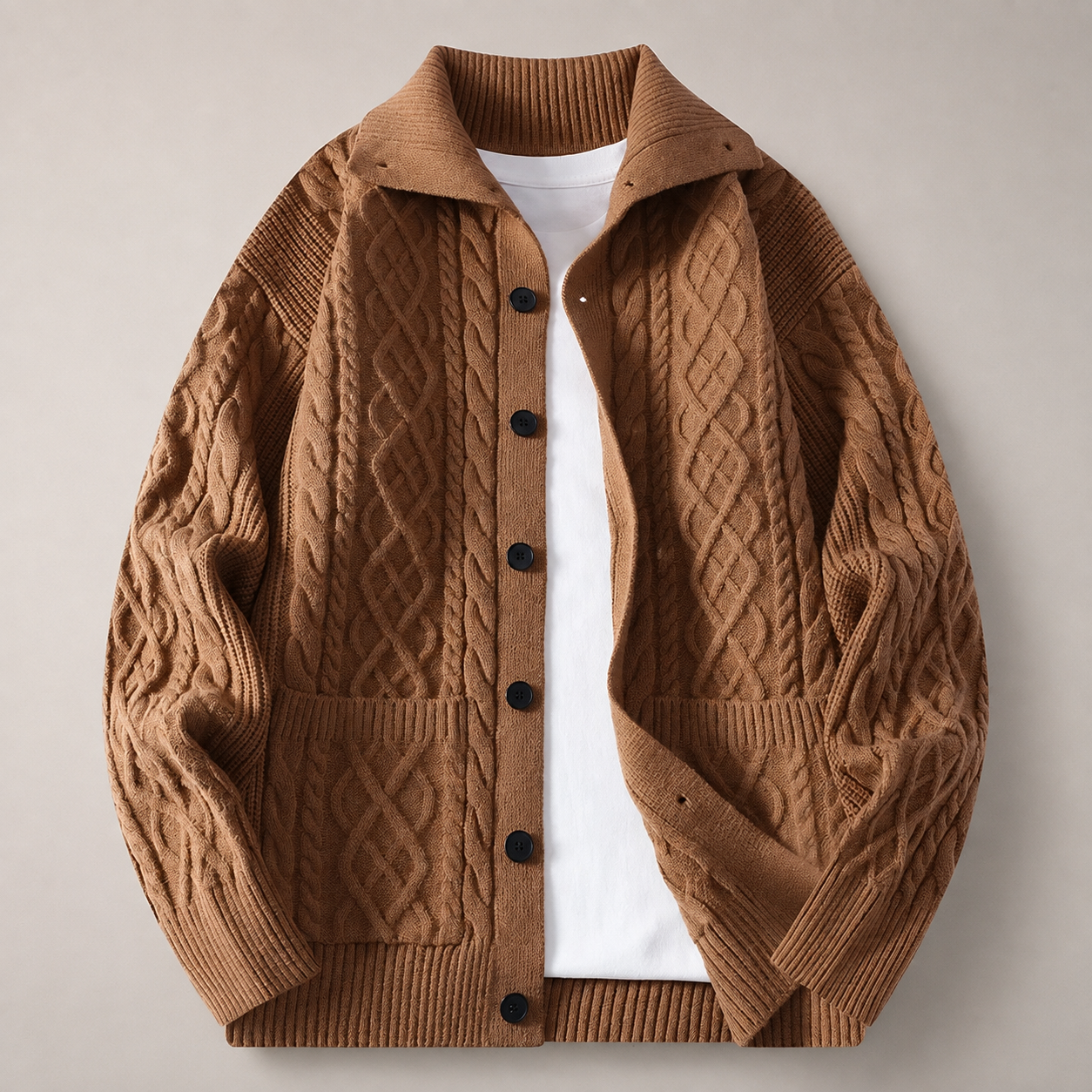 Graham Collared  Cable Knit Cardigan